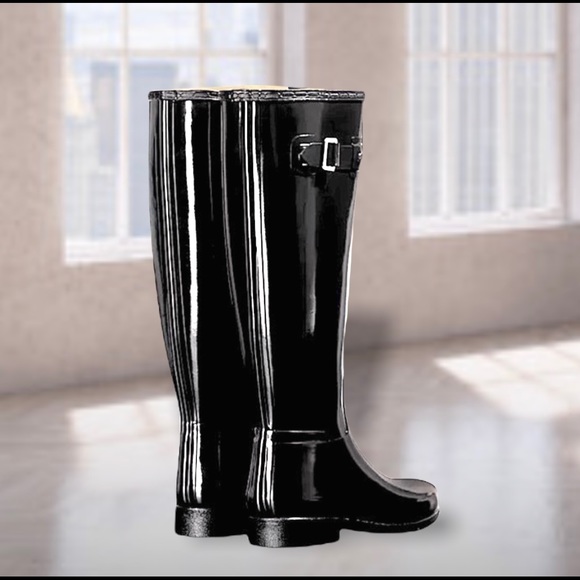 NEW Hunter Refined Original Tall Wellington Black Gloss Rain Waterproof Boot - Picture 14 of 14